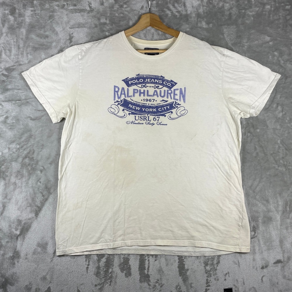 Polo JRalph Lauren Jeans Co. T-Shirt Mens XL White Graphic USRL 67 Water Print